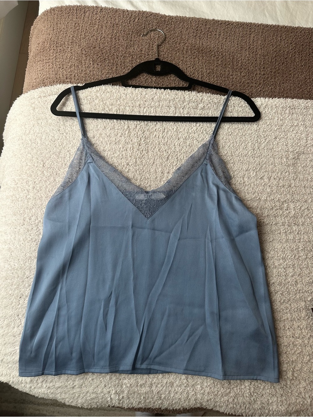 Lace-Trim V-Neck Cami Tank Top - Light Blue